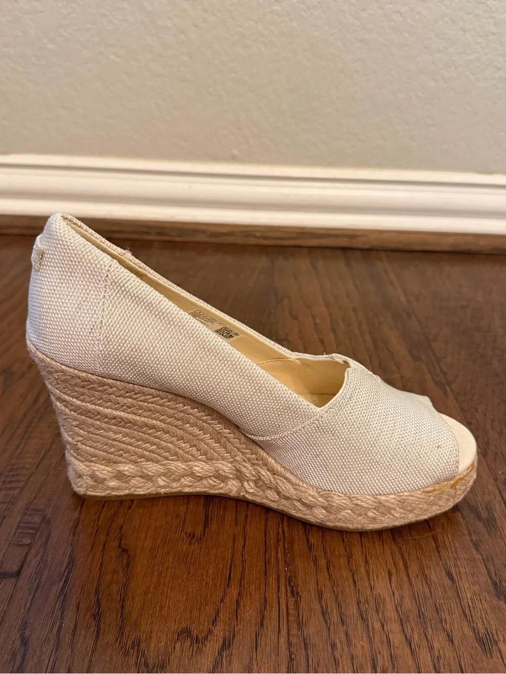 TOMS Michelle Natural Canvas Espadrille Open Toe Wedge Sandals Size 8 - Picture 4 of 15